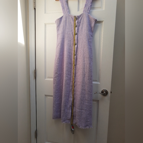 New-Zara long button up lilac Cotton Tweed Weave Large Crystal Buttons Dress - Picture 7 of 12